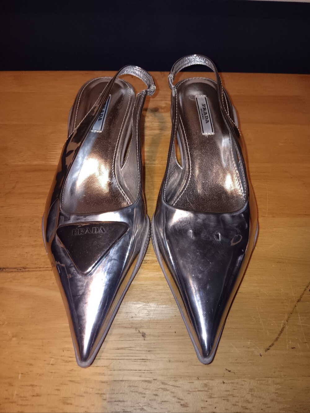Prada Siler Patent Leather Sling Back Kitten Heels Size 38